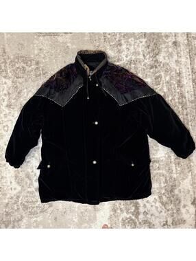 Vintage Current Seen Coat 2XL Black Velvet 80s, 90s Warm & Cozy